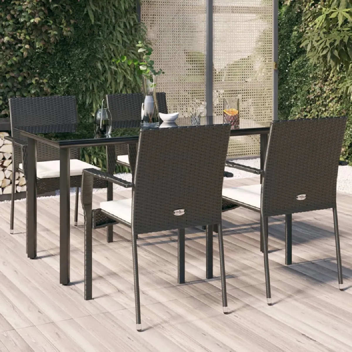 vidaXL Ensemble à manger jardin coussins 5 pcs résine tressée - vue 2