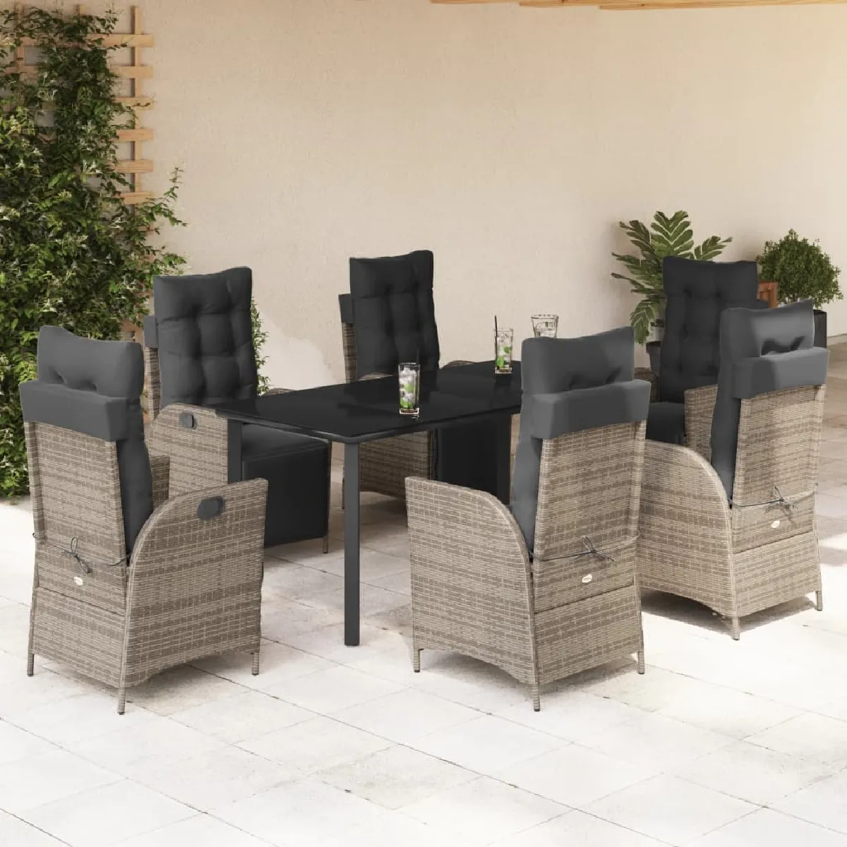 vidaXL Ensemble à manger de jardin et coussins 7 pcs rotin 3277678 - vue 2