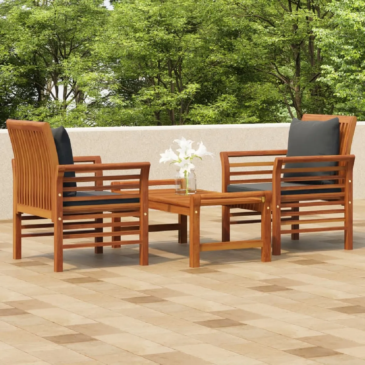 vidaXL Salon de jardin 3 pcs bois massif d'acacia