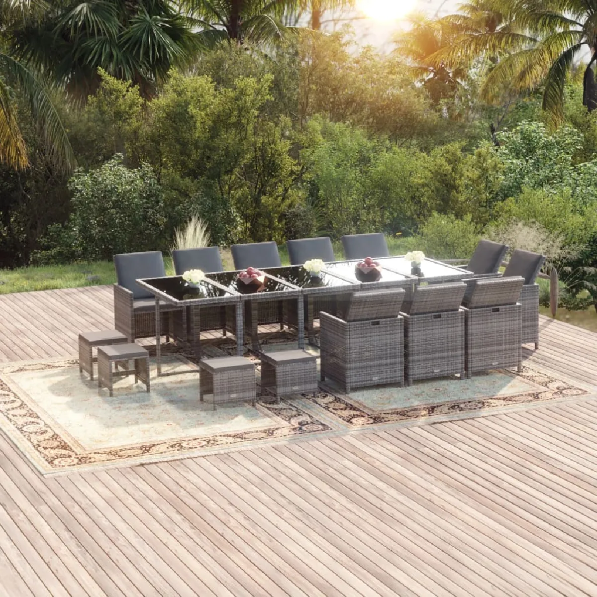 vidaXL Ensemble à manger de jardin et coussins 15 pcs ensemble à manger dextérieur meuble à manger de jardin 3210814 - vue 2