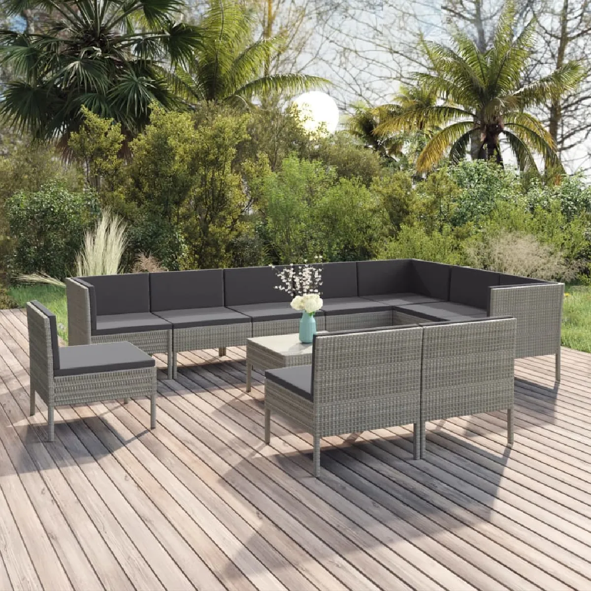 Salon de jardin vidaXL 11 pcs Résine tressée Housse amovible Pour 8 personnes - vue 9