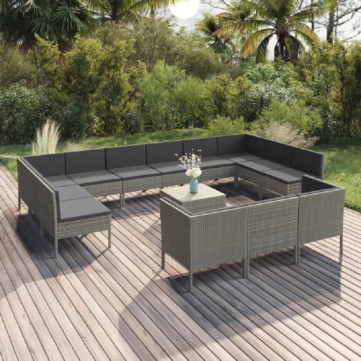 vidaXL Salon de jardin 14 pcs - Gris