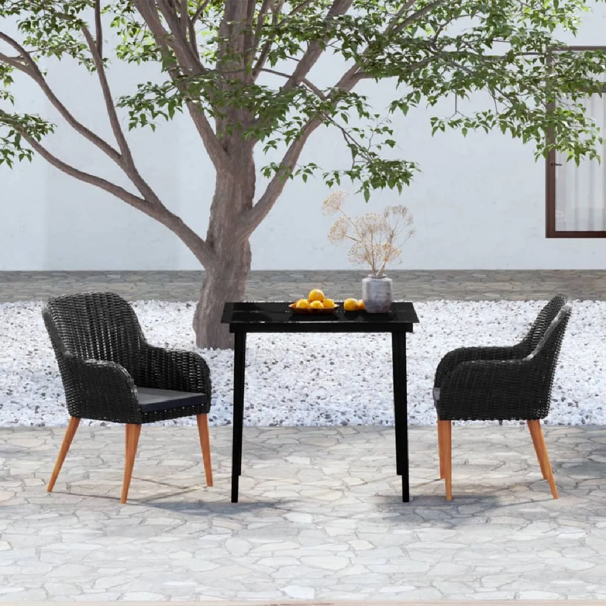 vidaXL Ensemble à manger de jardin avec coussins 3 pcs, Noir