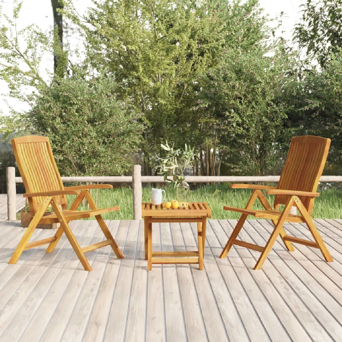 VIDAXL Salon de jardin 3 pcs Bois de teck solide - vue 2