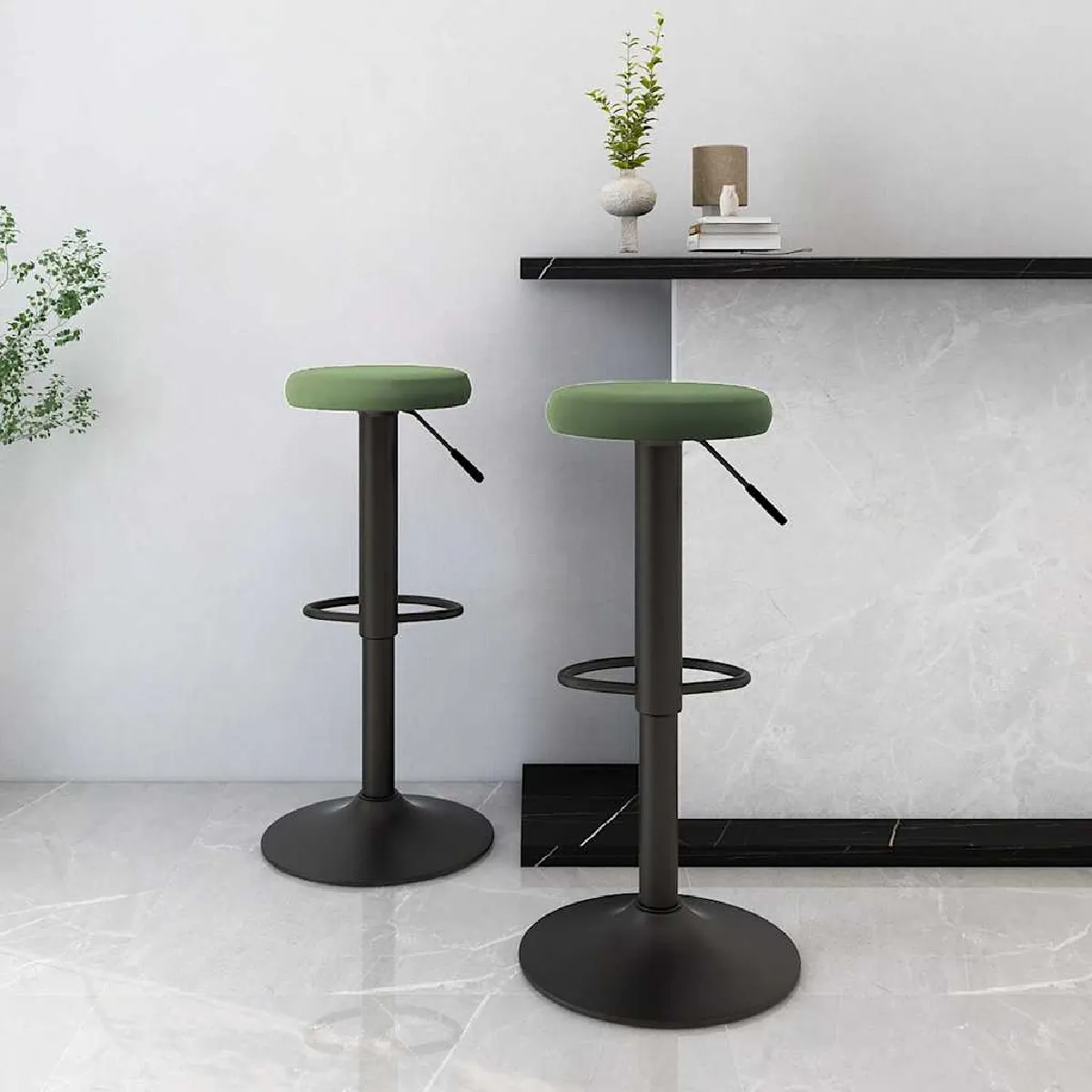 Non Communiqué Vert Tabourets De Bar Lot De 2 Foncé Velours - Image 3