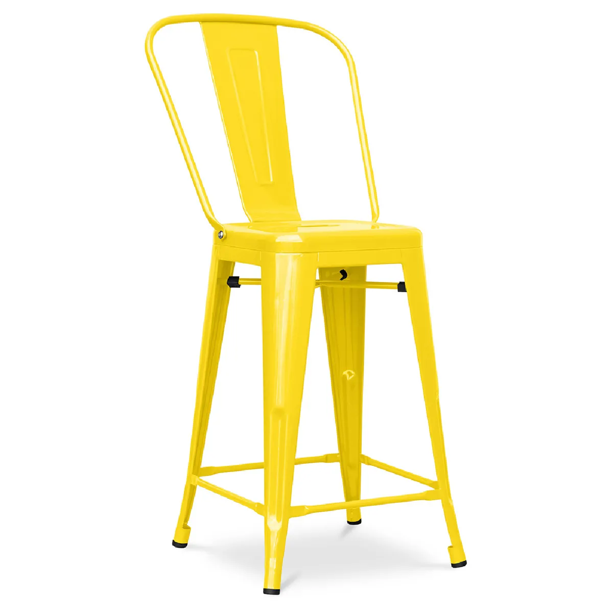 Tabouret de bar avec dossier - Design industriel - 60cm - Nouvelle édition - Stylix Jaune