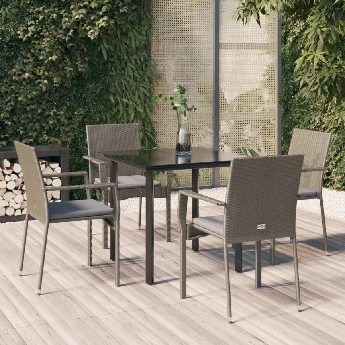 Vidaxl Noir Ensemble À Manger Jardin Coussins 5 Pcs