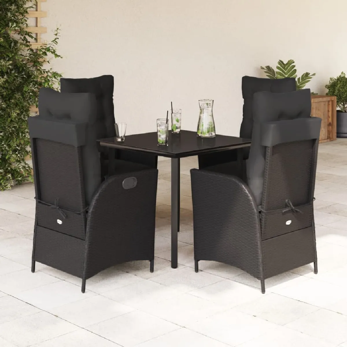 Vidaxl Noir Ensemble À Manger De Jardin Avec Coussins - 5 Pcs