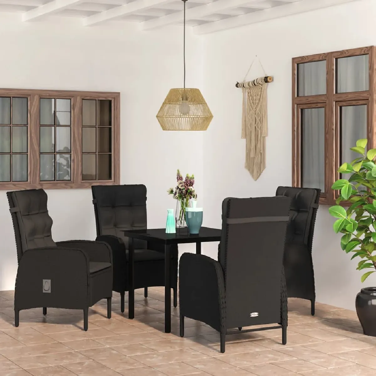 Vidaxl Noir Ensemble À Manger Jardin - 5 Pcs