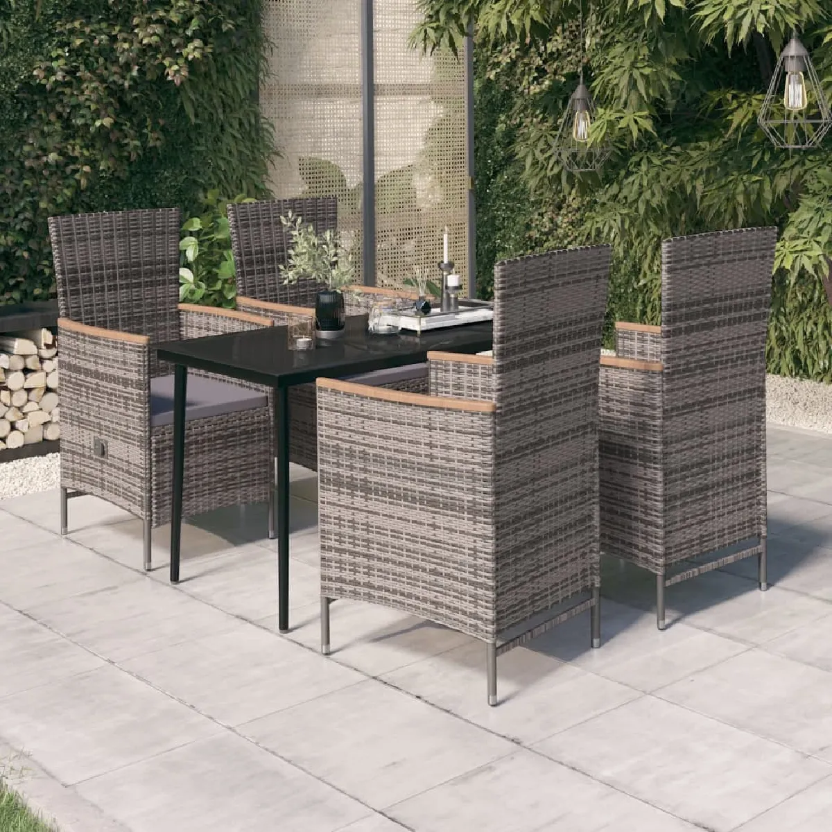 Vidaxl Gris Ensemble De Salle À Manger De Jardin 5 Pcs