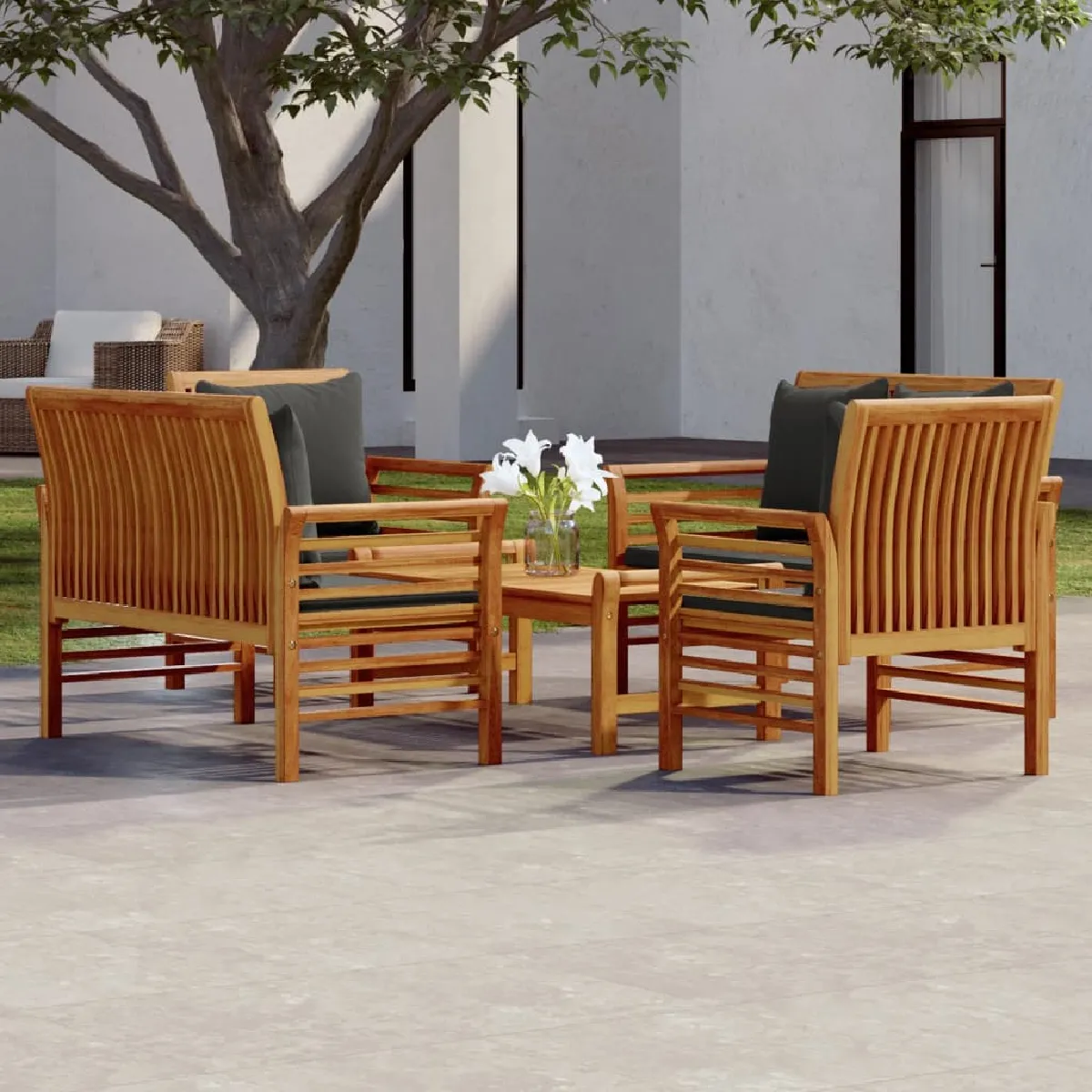 Non Communiqué Marron Salon De Jardin Vidaxl Bois Massif Gris 5 Pieces 6 Personnes - Image 3