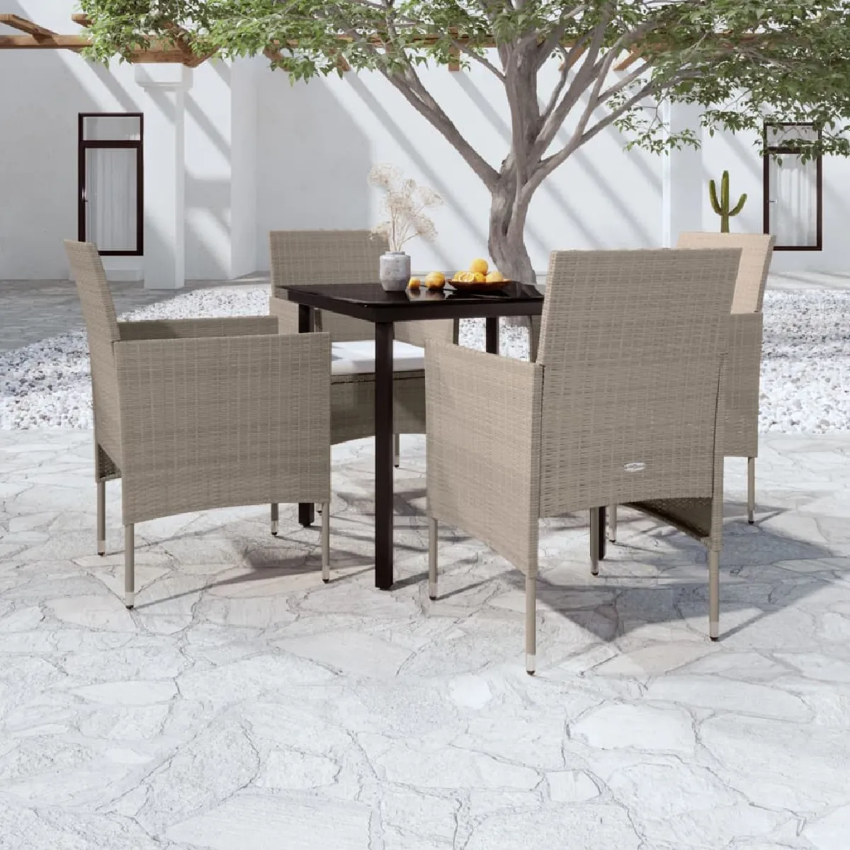 Vidaxl Beige/Noir Ensemble À Manger Jardin 5 Pcs