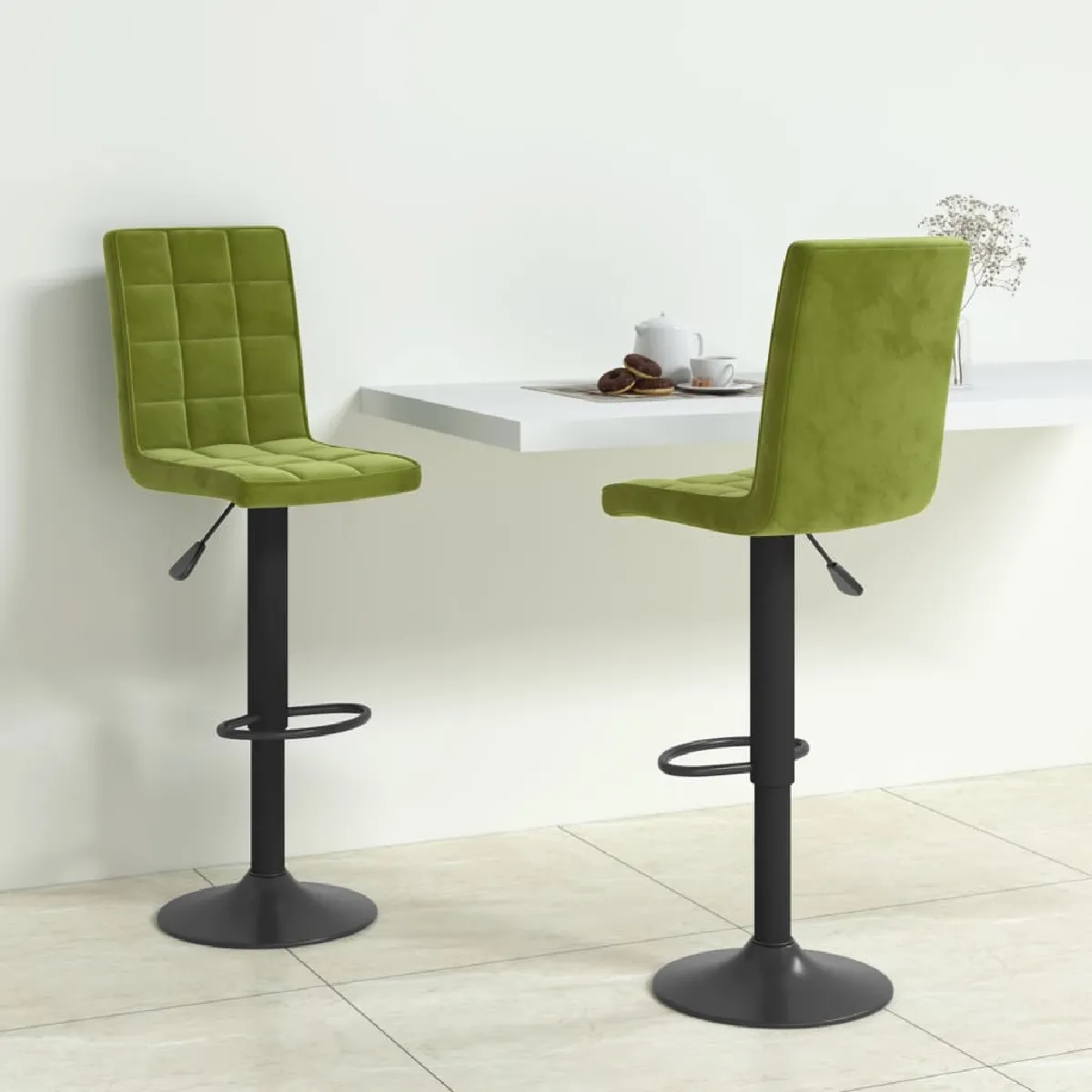 vidaXL Tabourets de Bar Velours Lot de 2 - vue 2