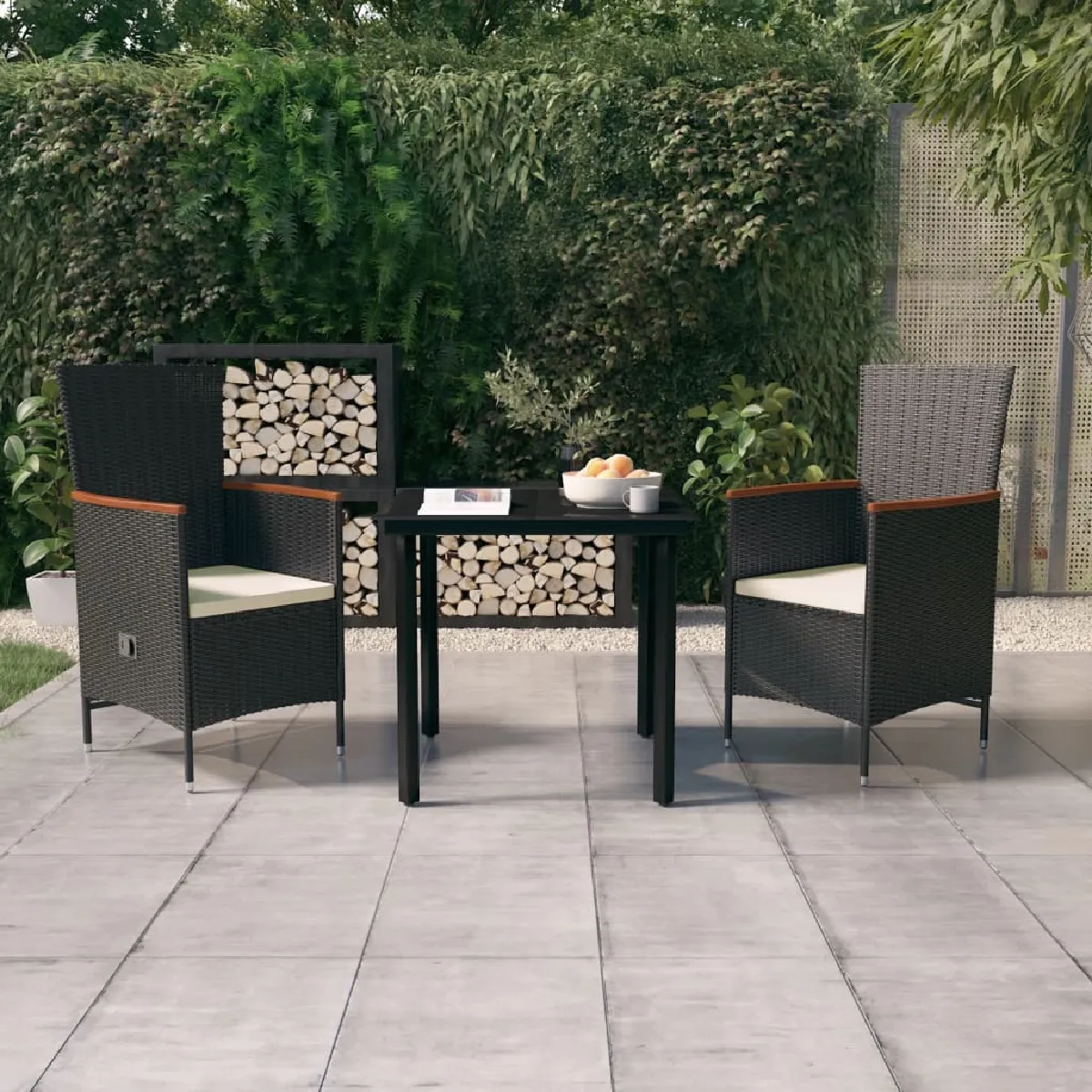 Vidaxl Noir Ensemble À Manger 3 Pcs - Rotin Pvc