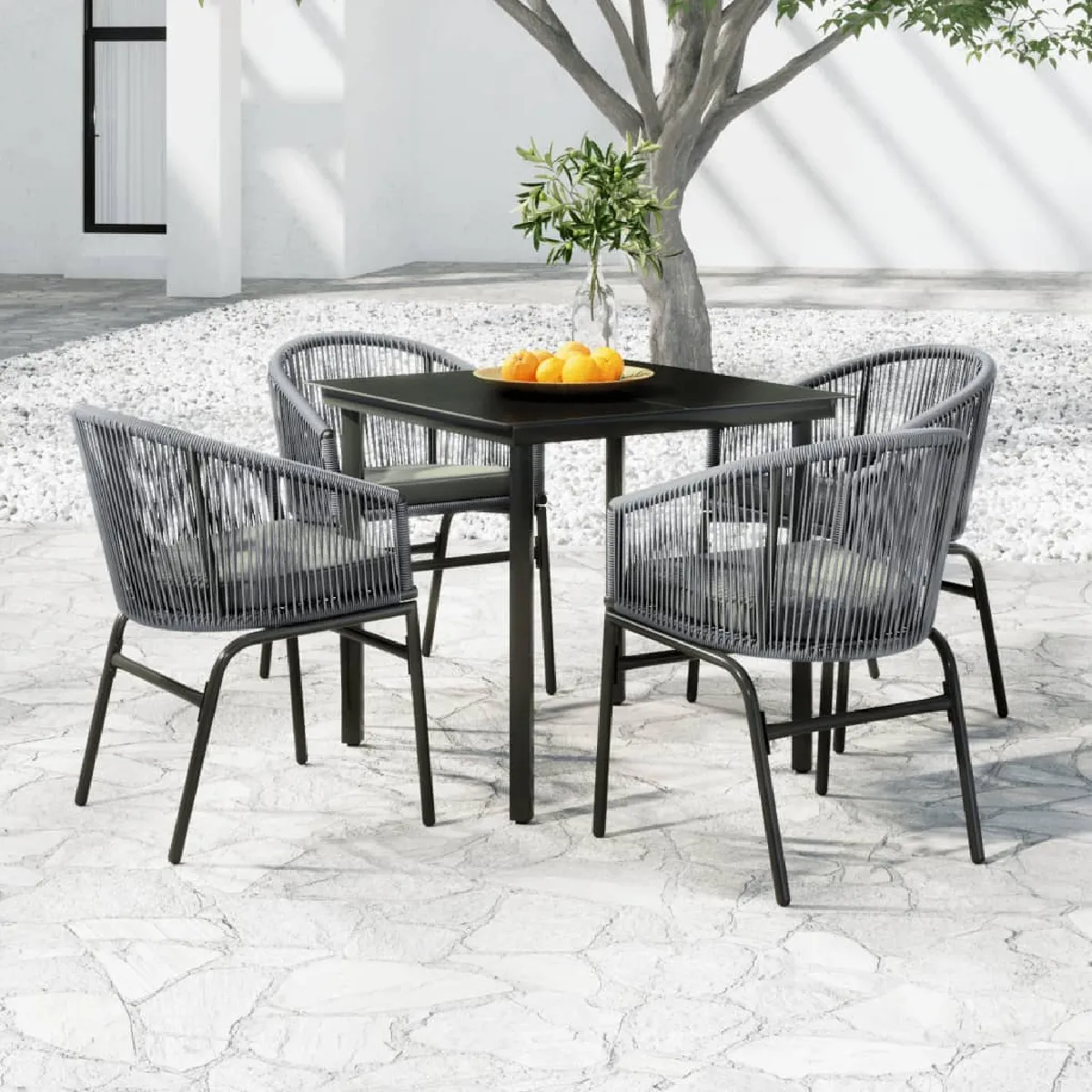 Vidaxl Gris Ensemble À Manger De Jardin 5 Pcs –