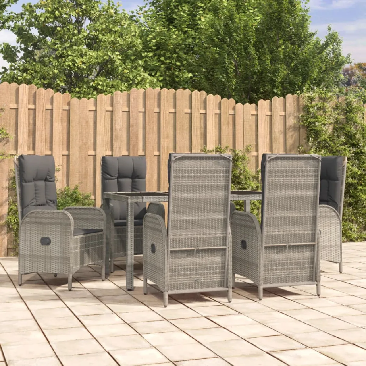Non Communiqué Gris Vidaxl Ensemble À Manger Jardin Et Coussins 7 Pcs Rotin, Ensemble De Salle À Manger, Ensemble De Salle À Manger 3185026 - Image 3