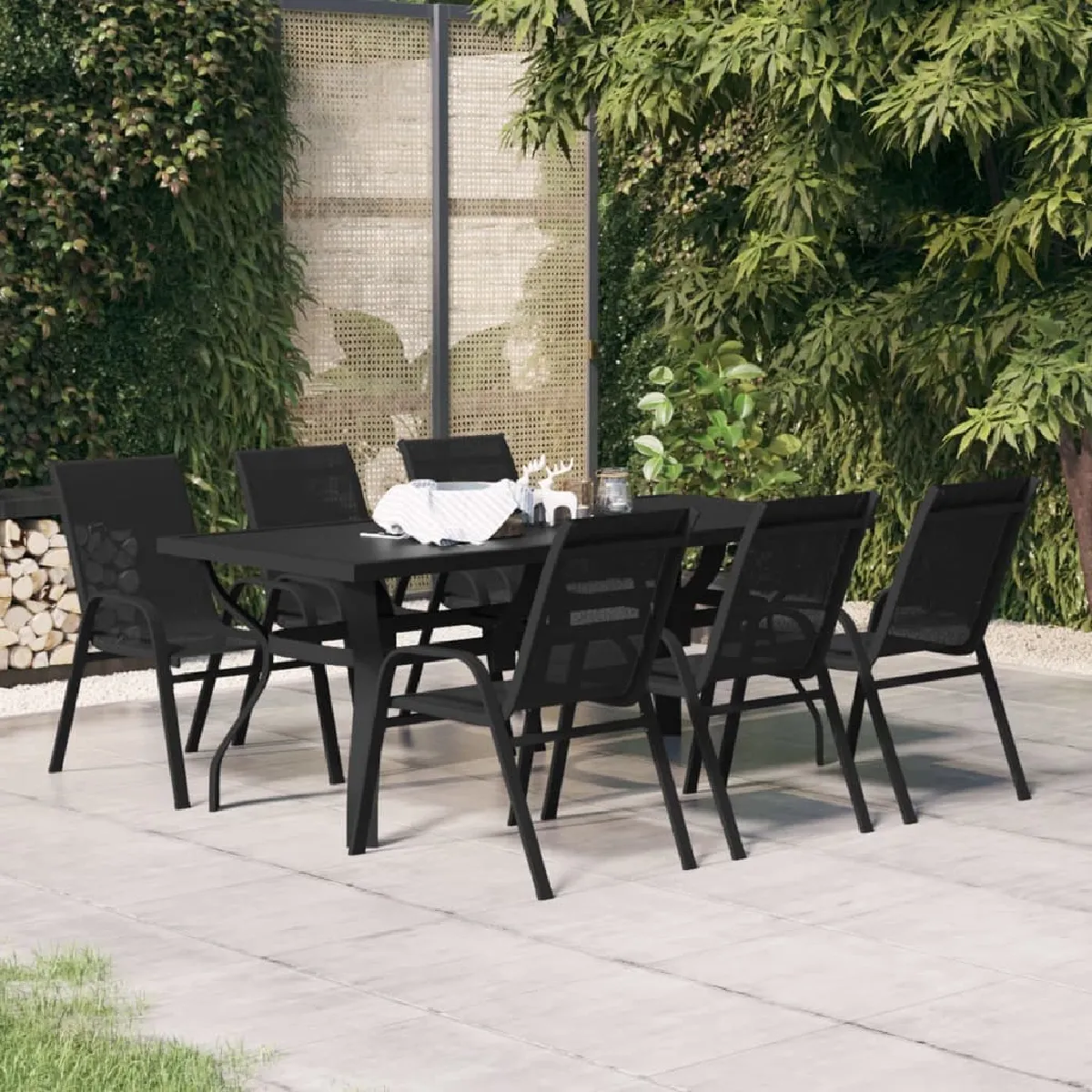 vidaXL Ensemble à manger de jardin 7 pcs - Noir