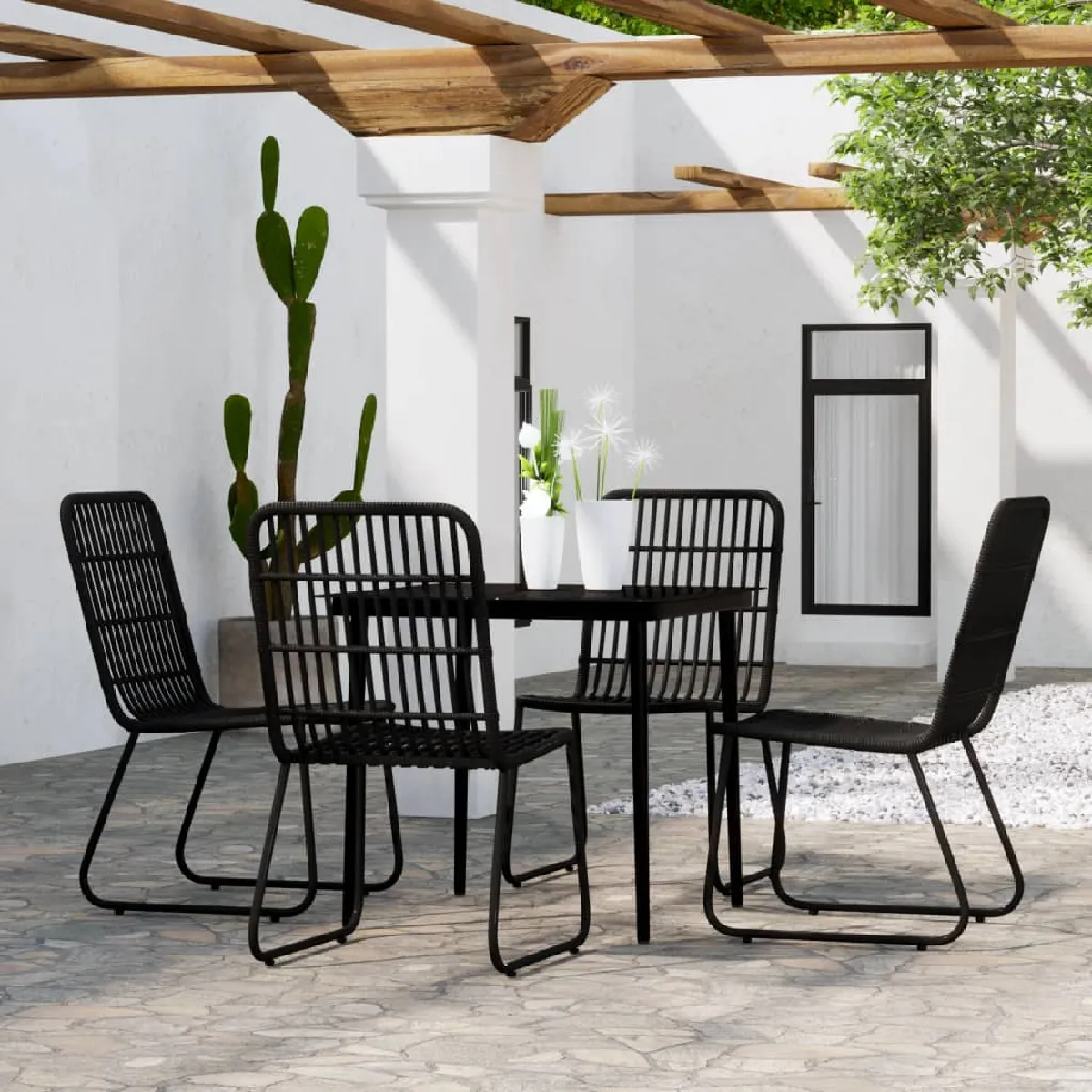 Vidaxl Noir Ensemble À Manger Jardin - 5 Pièces