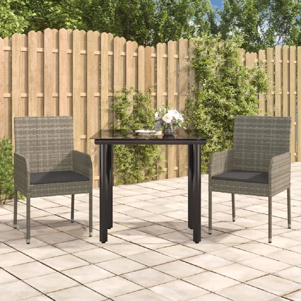 Vidaxl Noir/Gris Ensemble À Manger Jardin Avec Coussins - Et
