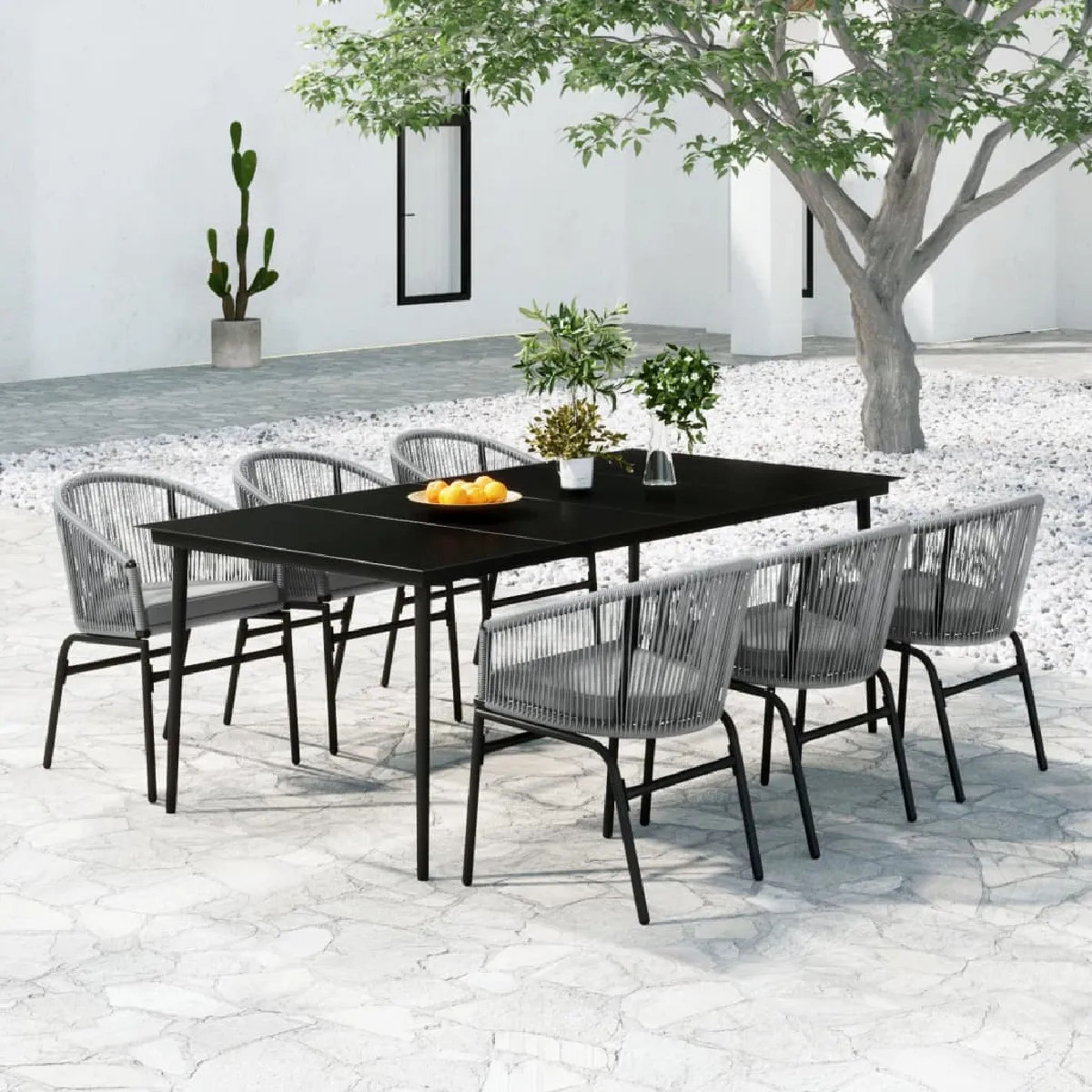 Non Communiqué Noir Vidaxl Ensemble De Salle À Manger De Jardin 7 Pcs Gris 3099255 - Image 3