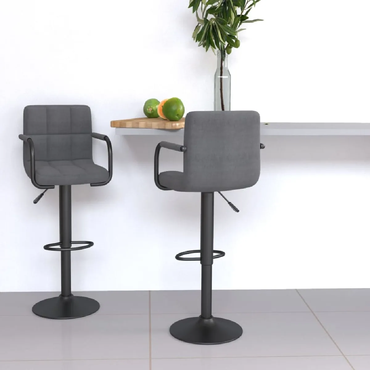 Non Communiqué Gris Tabourets De Bar Lot De 2 Clair Tissu - Image 3