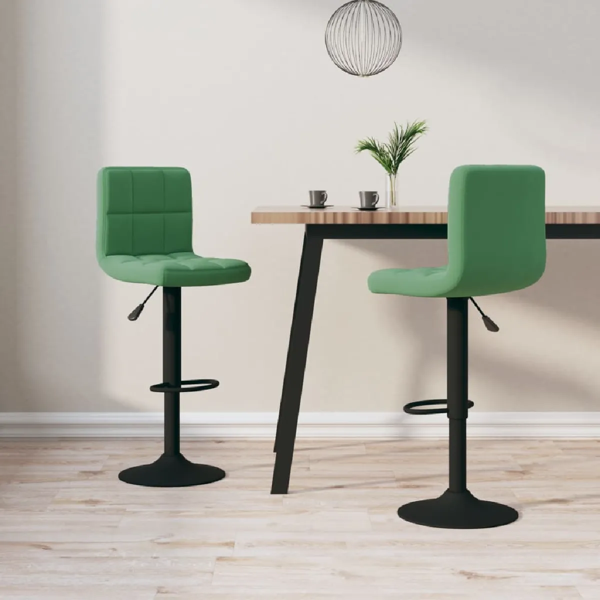 VIDAXL - Tabourets de bar - Velours - Vert - Lot de 2 - Image 2
