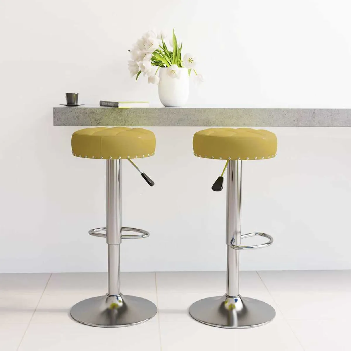 Non Communiqué Vert Tabourets De Bar Lot De 2 Tissu - Image 3