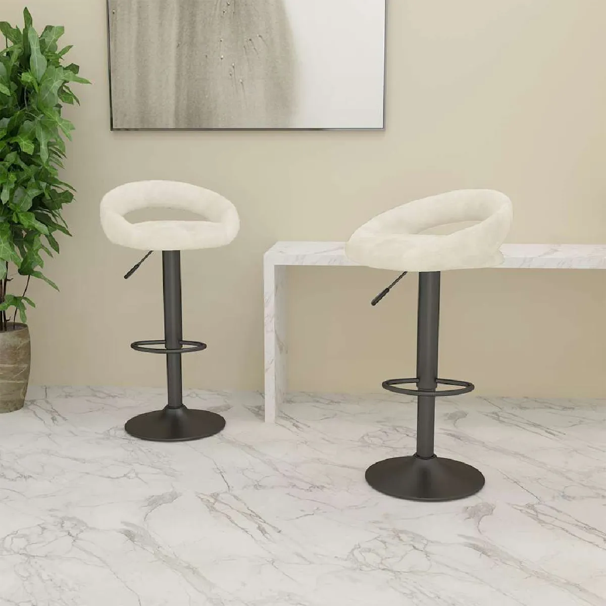 Vidaxl Tabourets De Bar Lot De 2 Crème Velours - Image 2