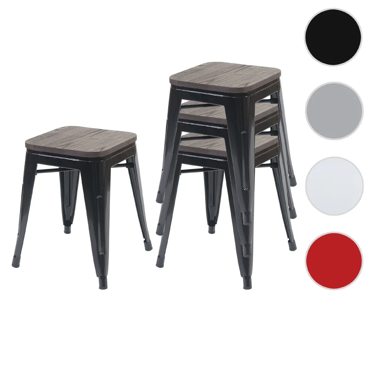 Mendler Noir Lot De 4 Tabourets Bois