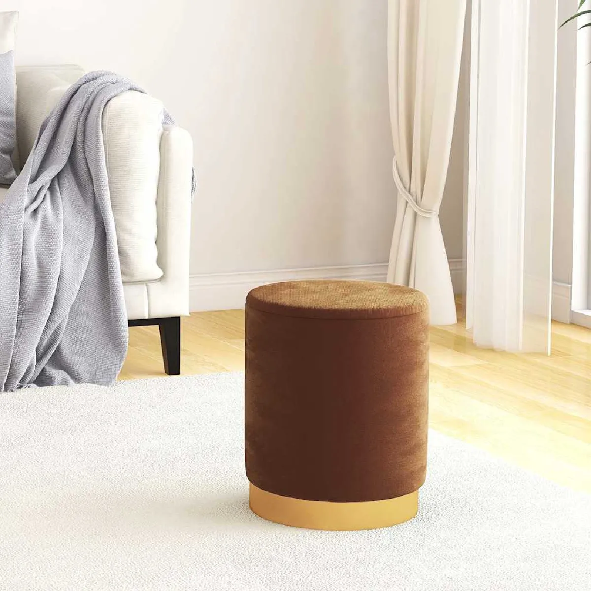 Non Communiqué Marron Vidaxl Tabouret De Rangement Rond Velours340289 - Image 3