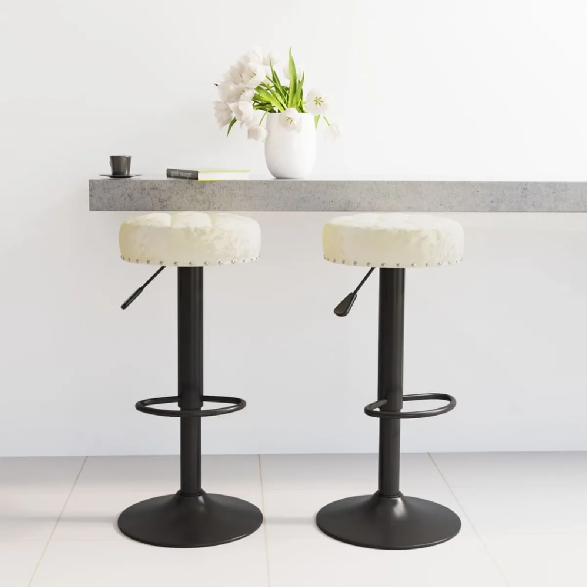 vidaXL Tabourets de bar lot de 2 Crème Velours