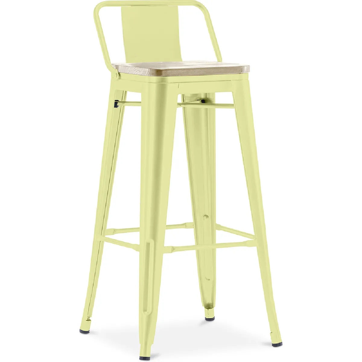 Tabouret de bar avec dossier - Design industriel - Bois et acier - 76cm - Nouvelle édition - Stylix Jaune pâle