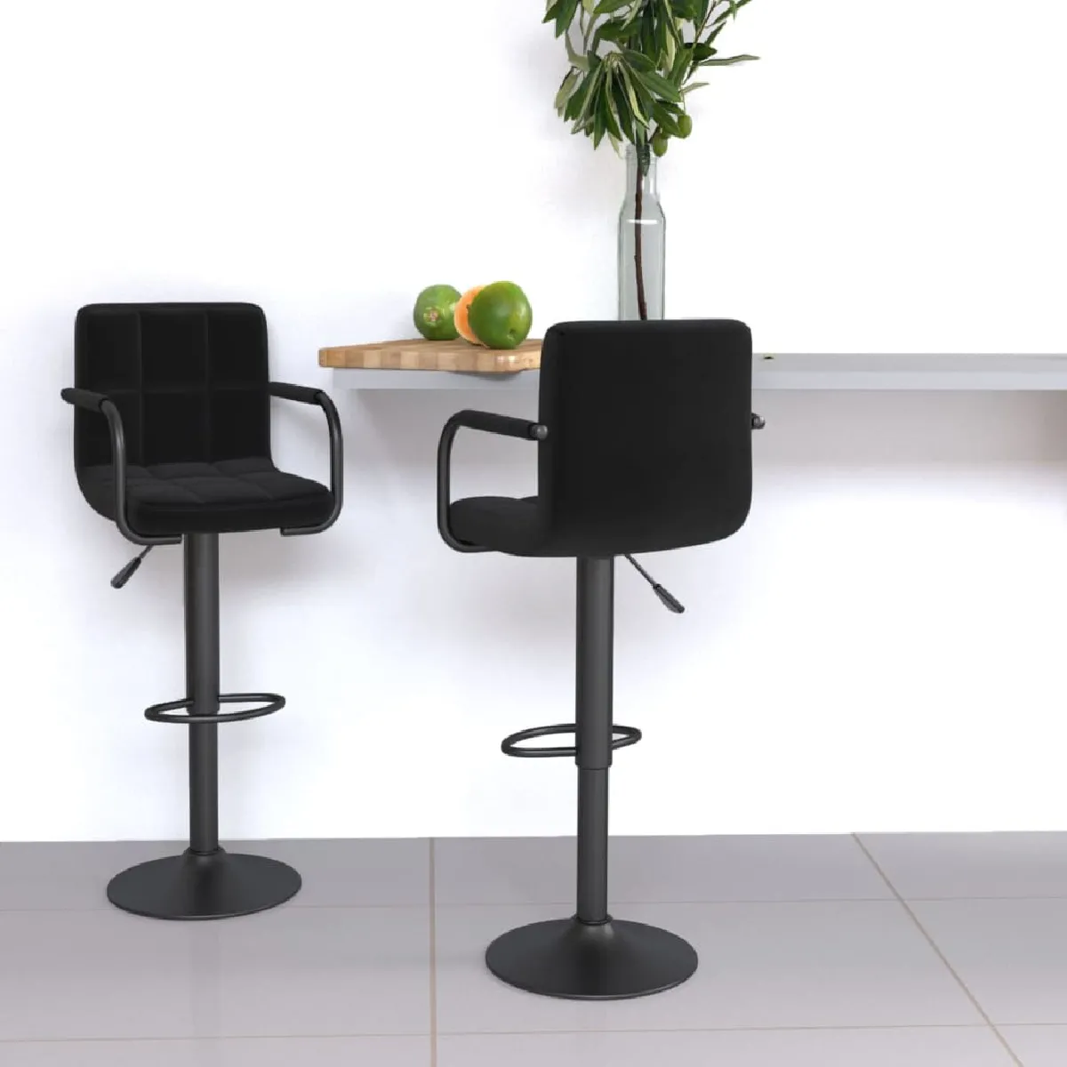 Vidaxl Noir Tabourets De Bar Lot De 2 Tissu - Image 3