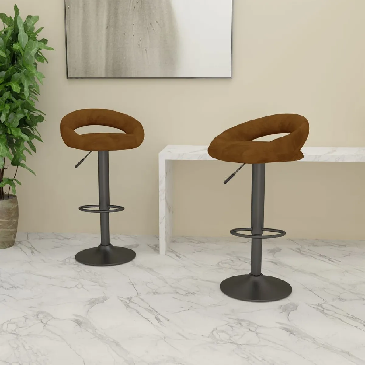 Vidaxl Marron Tabouret De Bar Velours Lot De 2