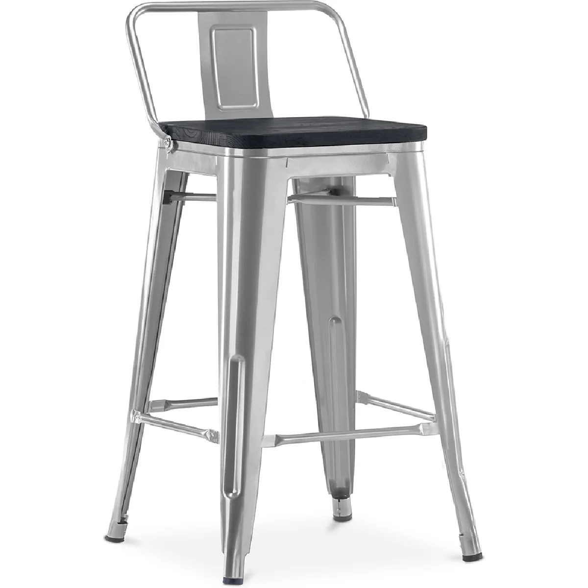 Tabouret de bar style Stylix avec petit dossier - 61 cm - Métal et bois foncé Acier Tabouret de bar style Stylix avec petit dossier - 61 cm - Métal et bois foncé Acier
