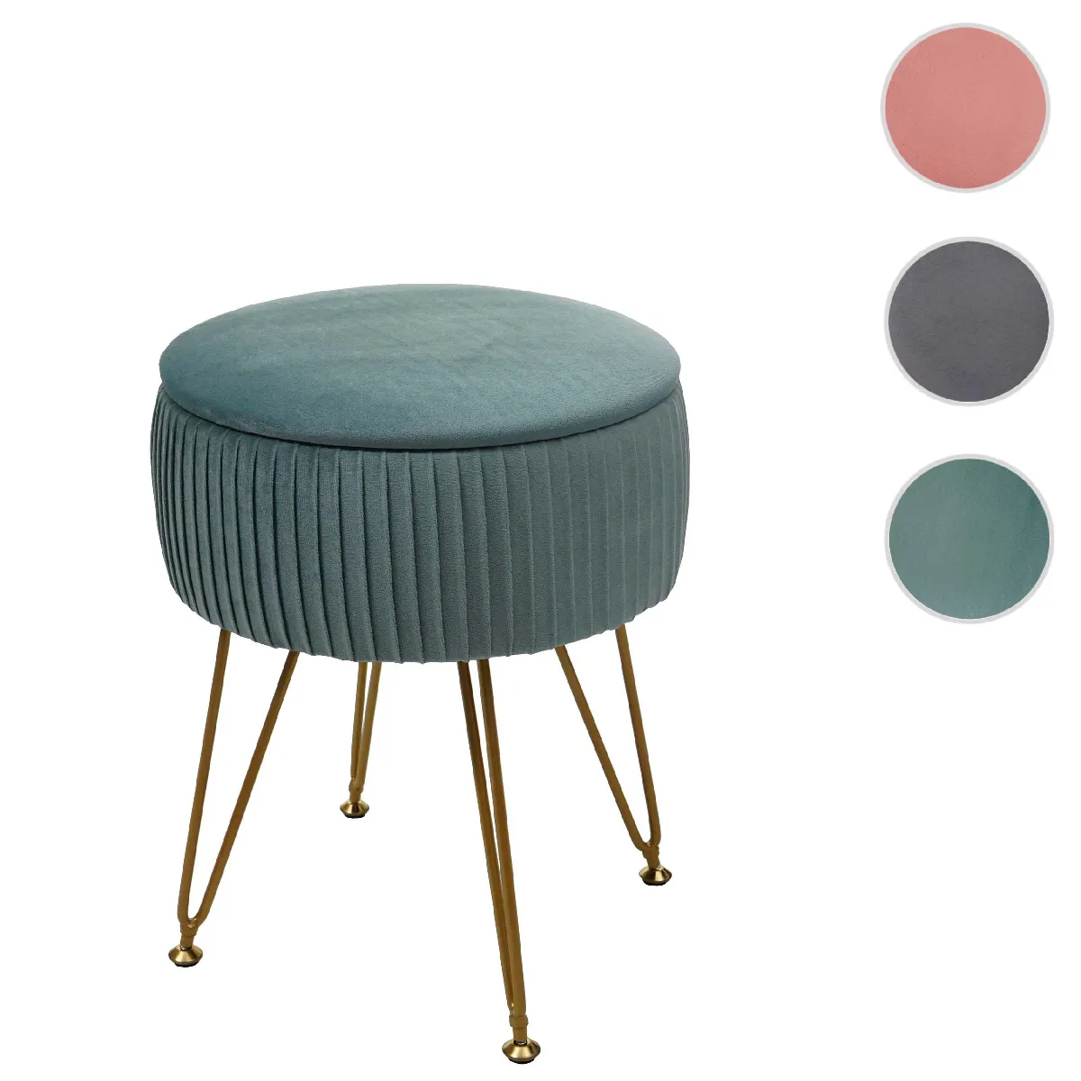 Mendler Vert Pouf Rond En Velours - Or