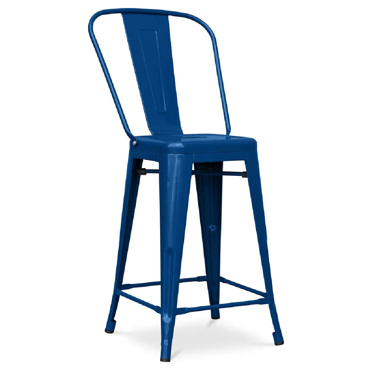 Tabouret de bar avec dossier - Design industriel - 60cm - Nouvelle édition - Stylix Bleu foncé