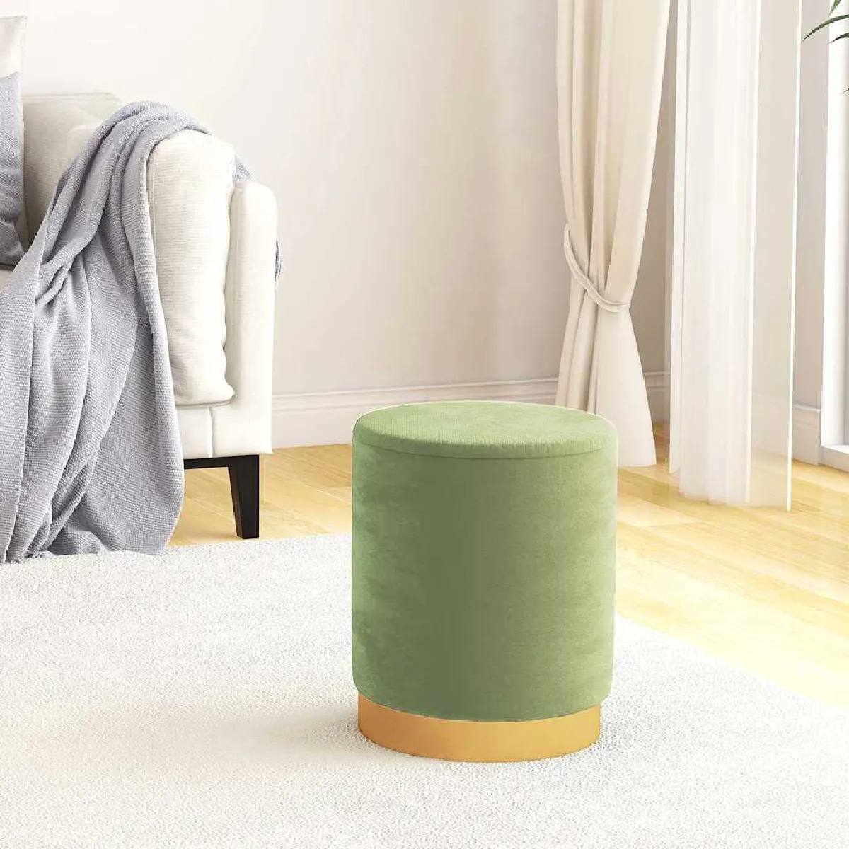 Vidaxl Vert Tabouret De Rangement Rond Moutarde Velours340292 - Image 2