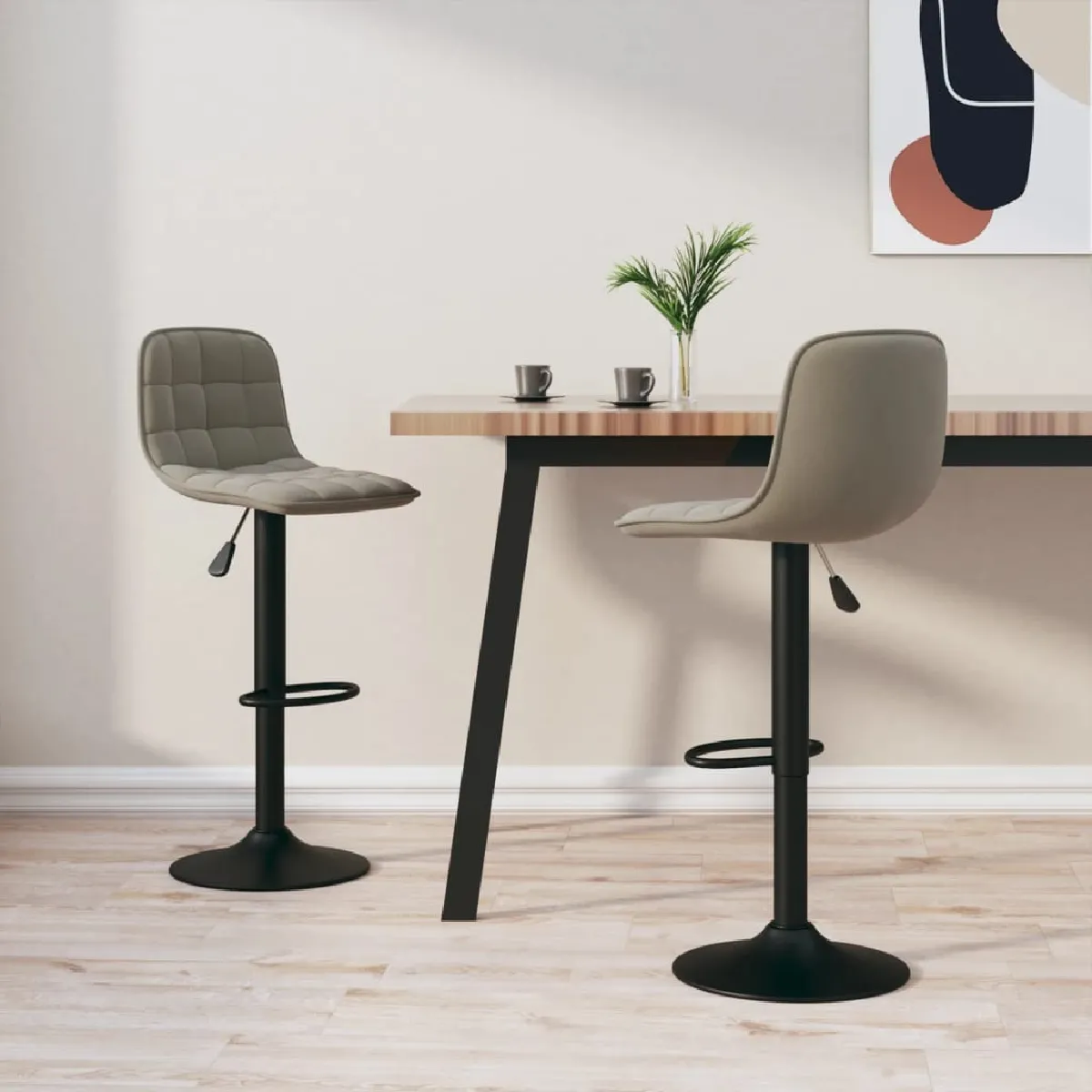 vidaXL - Lot de 2 Tabourets de Bar - Velours - Gris Clair - Image 2