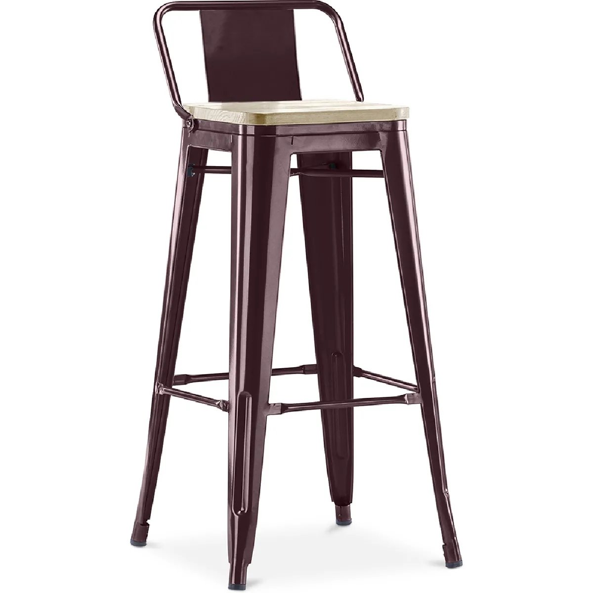 Tabouret de bar avec dossier - Design industriel - Bois et acier - 76cm - Nouvelle édition - Stylix Bronze