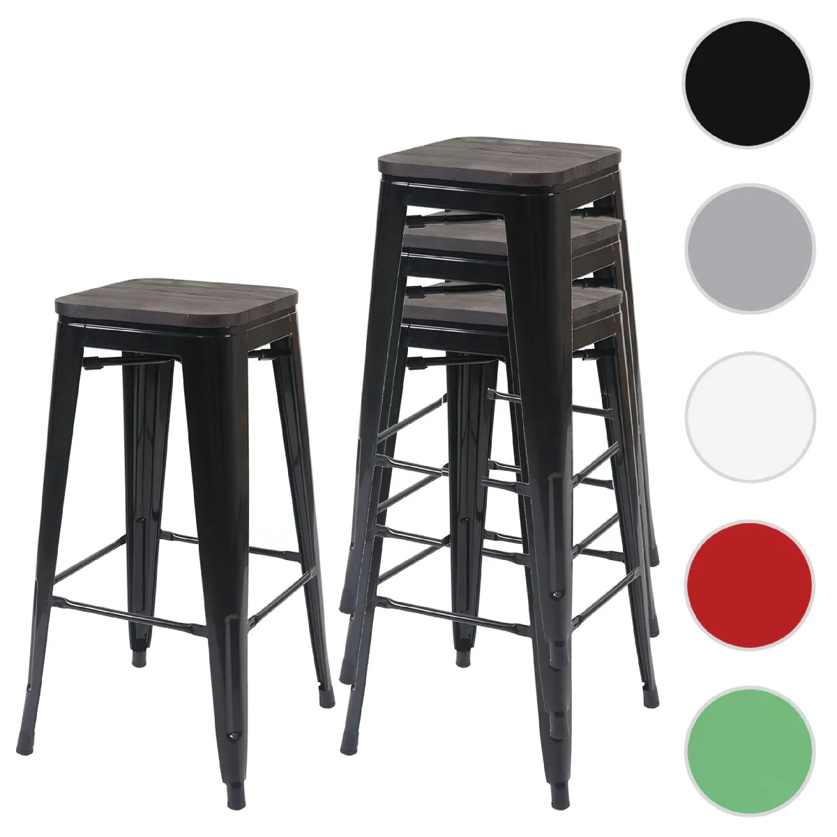Mendler Lot de 4 tabourets de bar - Noir