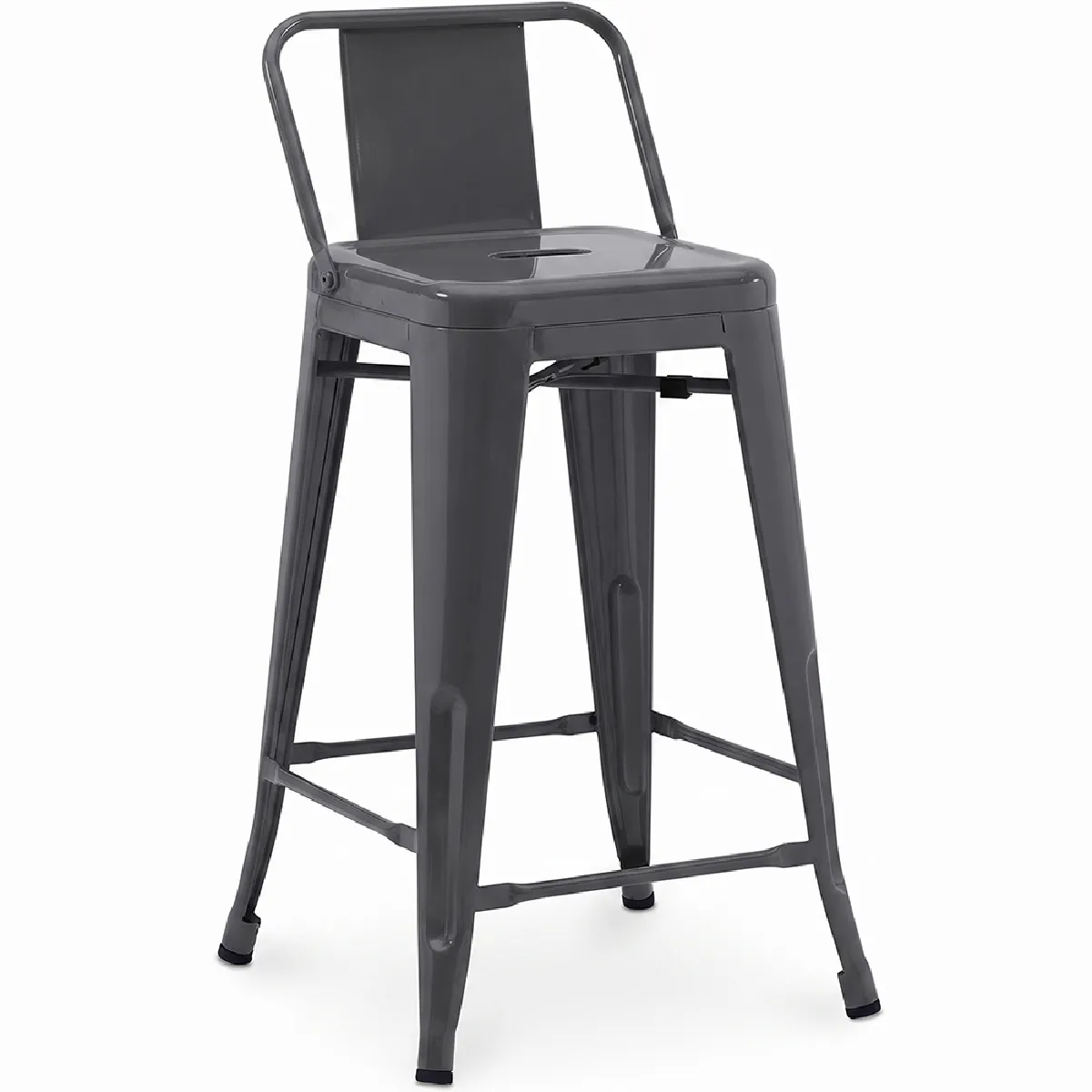 Tabouret de bar avec dossier - Design industriel - 60cm - Nouvelle édition - Stylix Gris foncé