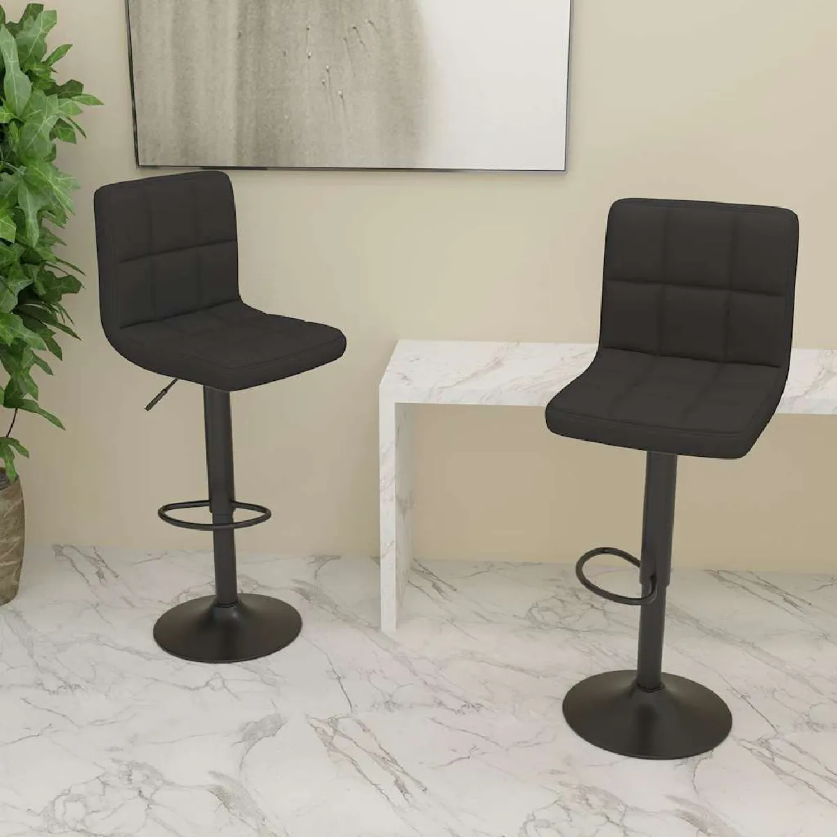 Non Communiqué Noir Tabourets De Bar Lot De 2 Tissu - Image 3