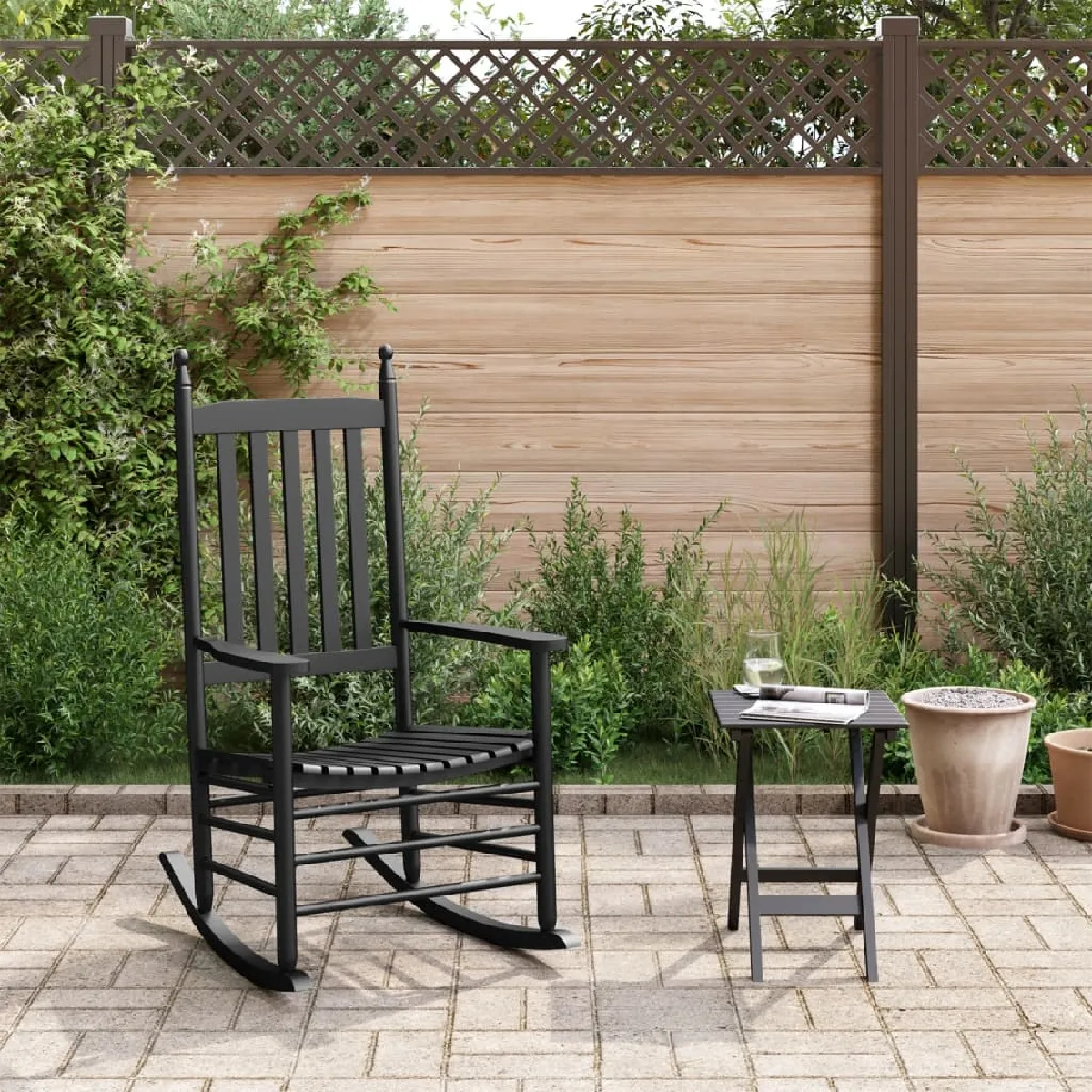 vidaXL Chaise à bascule et table pliable Noir