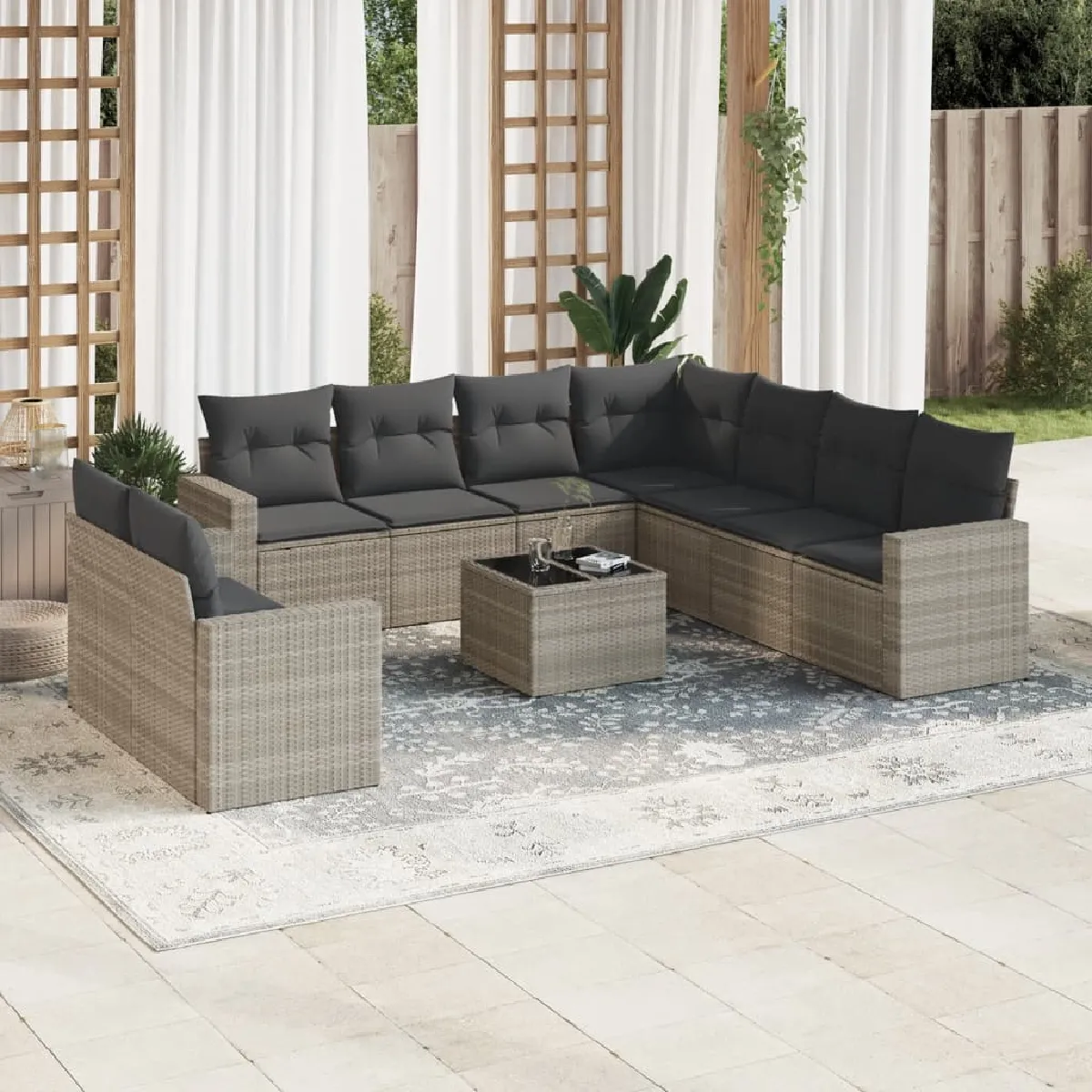 Salon de jardin 10 pièces Coussin Résine tressée - vue 2
