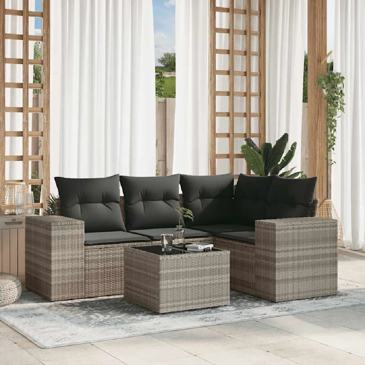 Non Communiqué Gris Vidaxl Salon De Jardin Avec Coussins 5 Pcs, Canapés Avec Dossier, Ensemble De Meubles, Mobilier De Terrasse Patio, 3222521 - Image 3
