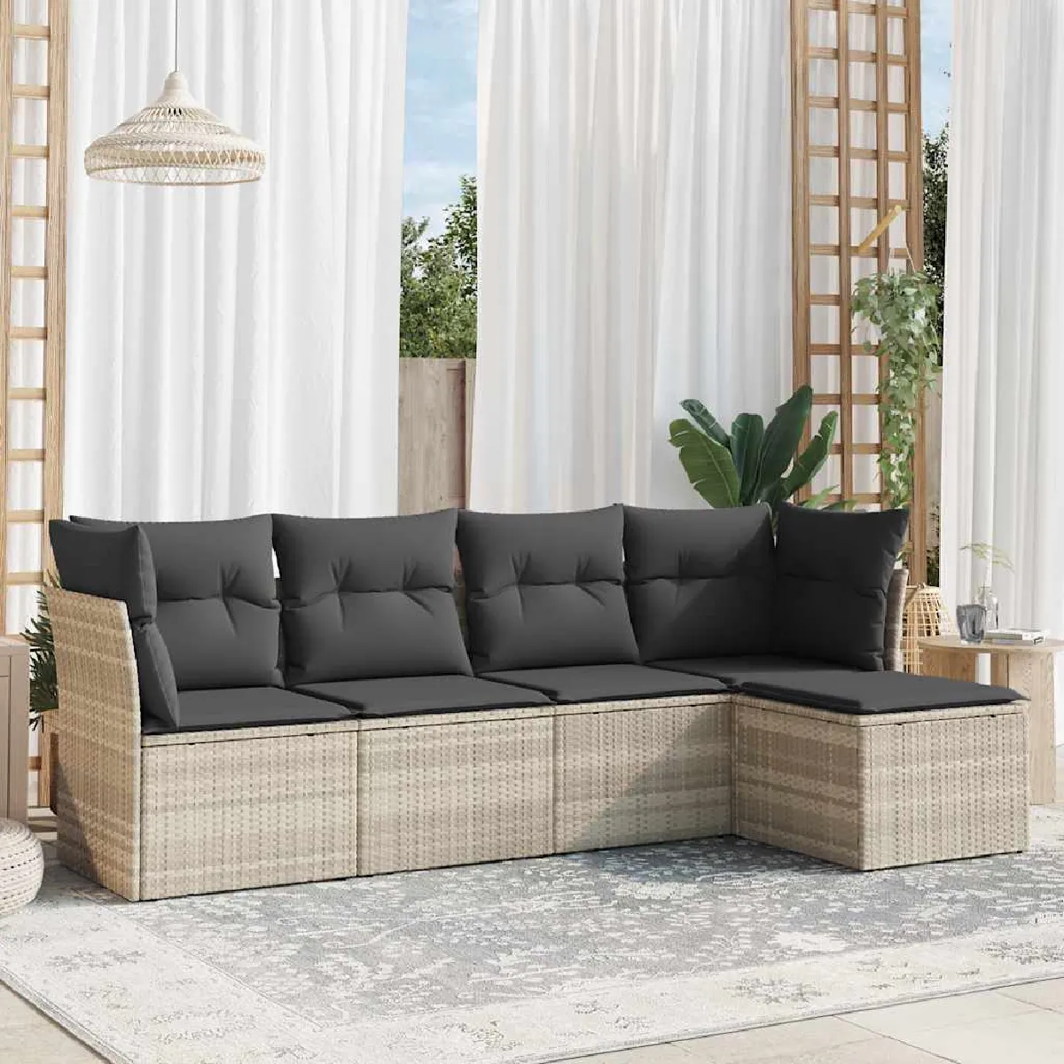 vidaXL Salon de Jardin avec Coussins 5 pcs Canapés de Terrasse Ensemble de Meubles de Patio Mobilier dExtérieur 3225846 - vue 10