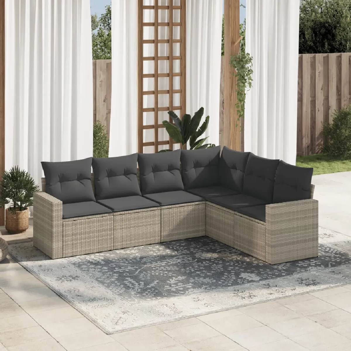 Non Communiqué Gris Salon De Jardin Modulable Generique Resine Tressee 6 Personnes 62 X 62 X 69 Cm 6 Pieces - Image 2