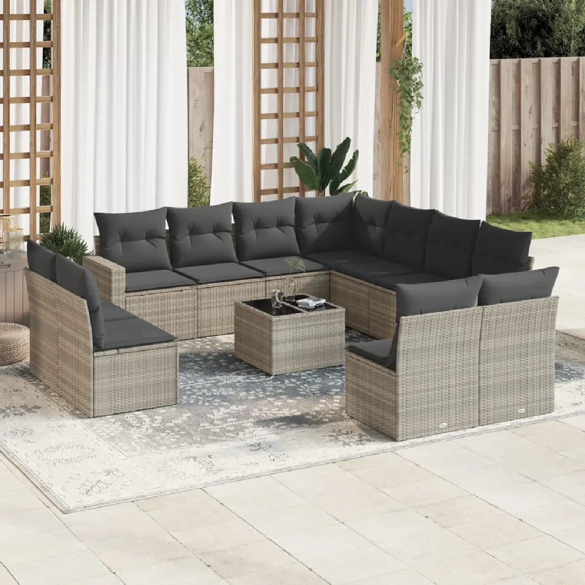 Non Communiqué Gris Salon De Jardin Modulable Vidaxl 12 Pieces 11 Personnes 62 X 62 X 69 Cm Resine Tressee - Image 3