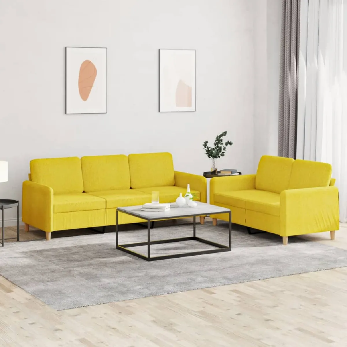 Non Communiqué Jaune Ensemble De Canapés 2 Pcs Avec Coussins Clair Tissu - Image 2